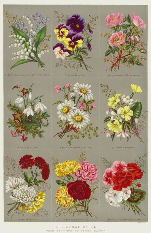 Cartões de Natal chromolitho de Polly Clarke