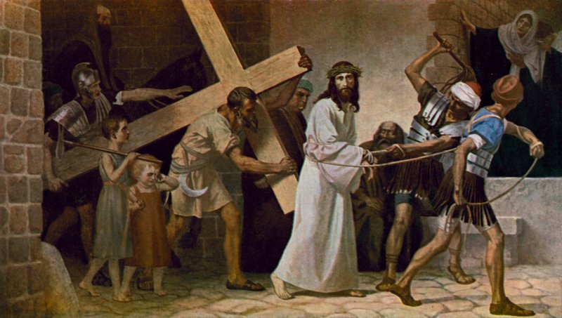 Simão de Cirene ajudando Jesus a carregar sua cruz de Unbekannt Unbekannt