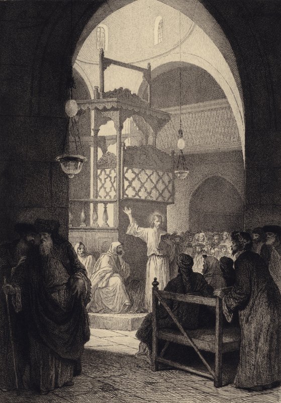 Jesus na sinagoga de after Albert Robida